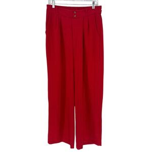 Tullea Women's Red Wide Leg Textured High Rise Elastic Waist Pants XL